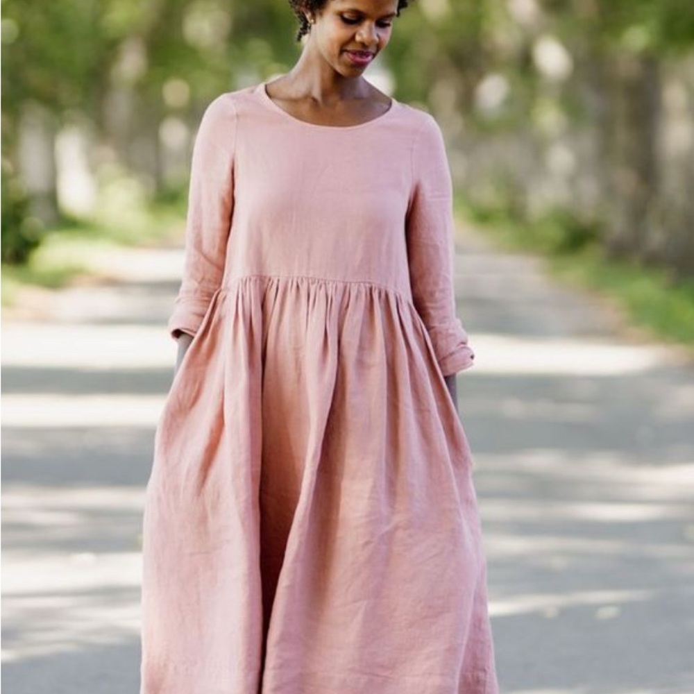 Son De Flor Pink Linen Smock Dress, xs